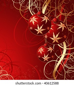 Christmas red vector background with balls and snowflakes