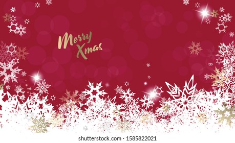 Christmas red vector background illustration with snowflakes and golden Merry Christmas text
