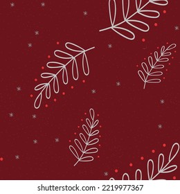 Christmas red vector seamless pattern with branches and berries. Perfect pattern for wrapping paper and decorations with floral design and flat colors. Great atmosphere of holidays.