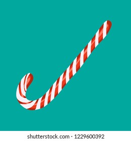 Christmas red white candy cane icon isolated on the green background