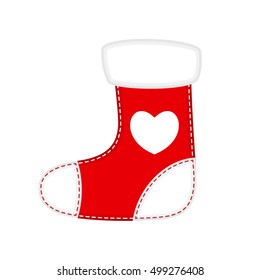 Christmas Red and White Sock isolated on white background. Vector illustration