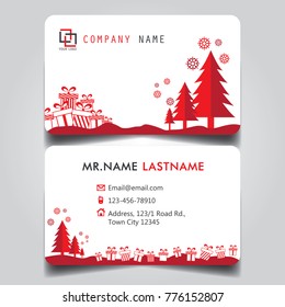 Christmas Red White Theme of creative business card and name card with horizontal curve corner template for vector design layout standard of size.