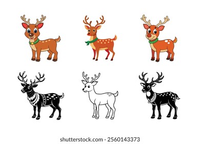 Christmas rein deer set with a white background