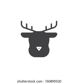 Christmas reindeer animal head icon vector, filled flat sign, solid pictogram isolated on white. Symbol, logo illustration.