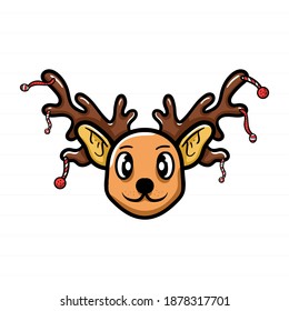 Christmas Reindeer with ball decoration. Vector Cartoon character on isolated background. Winter vibes. Christmas gift. Christmas illustration.