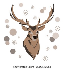Christmas reindeer with balls and snowballs abstract art,decorative design with reindeer head,vector illustration.Happy Holidays Greeting card,poster,print,flat design template with Reindeer