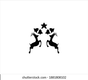 Christmas reindeer, black silhouette on white background, vector isolated christmas card 
