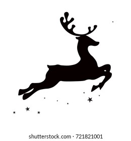 Christmas reindeer, black silhouette on white background, vector isolated christmas card