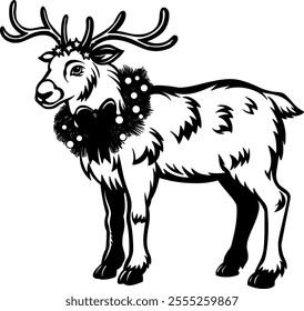 Christmas reindeer in black and white