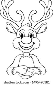 Christmas reindeer cartoon character with a big red nose