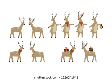 Christmas reindeer character isolated. Cute deer in cartoon flat style.. Vector illustration. 
