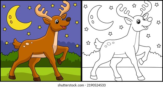 Christmas Reindeer Coloring Page Illustration