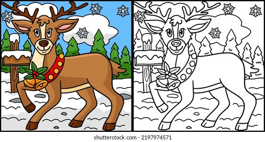 Christmas Reindeer Coloring Page Illustration