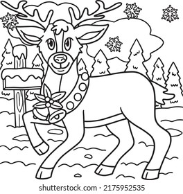 Christmas Reindeer Coloring Page for Kids