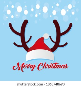 Christmas reindeer concept vector illustration, antlers, Cute Deer vector illustration as logo, badge, patch isolated on background. Deer for invitation, birthday, greeting, party, Merry Christmas des