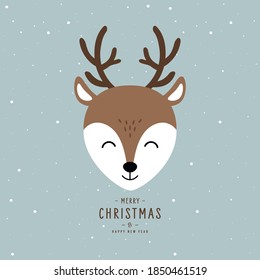 Christmas reindeer cute character vector snowy winter background