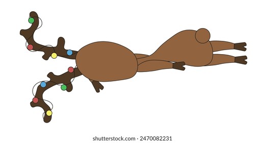 Christmas Reindeer cute design isolated transparent background. Funky sad tired Reindeer . Christmas concept. XMAS vector can used web, postcard, banner, design. Editable stroke.