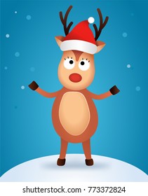 Christmas Reindeer. Cute and funny character Deer. Christmas card. Vector illustration.