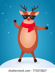 Christmas Reindeer. Cute and funny character Deer. Christmas card. Vector illustration.