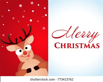 Christmas Reindeer. Cute and funny character Deer. Christmas card. Vector illustration.