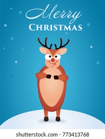 Christmas Reindeer. Cute and funny character Deer. Christmas card. Vector illustration.