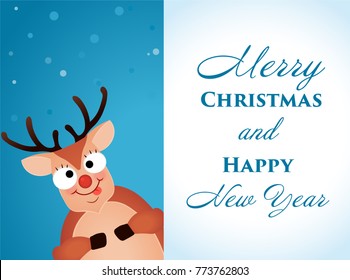 Christmas Reindeer. Cute and funny character Deer. Christmas card. Vector illustration.