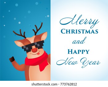 Christmas Reindeer. Cute and funny character Deer. Christmas card. Vector illustration.