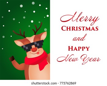 Christmas Reindeer. Cute and funny character Deer. Christmas card. Vector illustration.