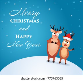 Christmas Reindeer. Cute and funny character Deer. Christmas card. Vector illustration.