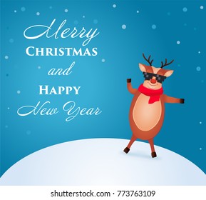 Christmas Reindeer. Cute and funny character Deer. Christmas card. Vector illustration.