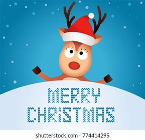 Christmas Reindeer. Cute and funny character Deer. Christmas card. Vector illustration.