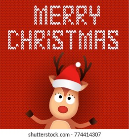 Christmas Reindeer. Cute and funny character Deer. Christmas card. Vector illustration.