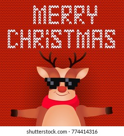 Christmas Reindeer. Cute and funny character Deer. Christmas card. Vector illustration.