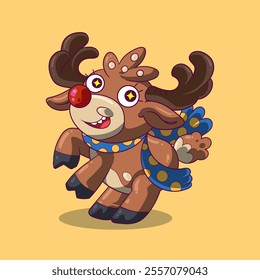 Christmas Reindeer Cute and Vintage Cartoon Character Design