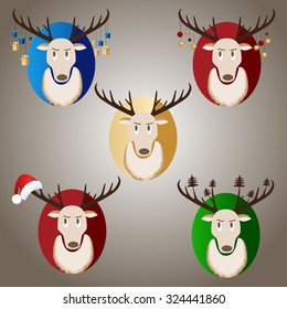 Christmas reindeer with decorated antlers. Vector illustration.