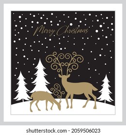 Christmas reindeer and decorations for christmas card, gift bag or box design