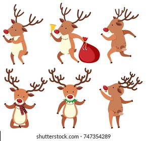 Christmas reindeer doing different things illustration