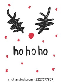 Christmas Reindeer Doodle, Hohoho Illustration, Winter Doodle, Holiday Season Card, Holiday Season Vector, Red Nose Illustration, Abstract Christmas Doodle