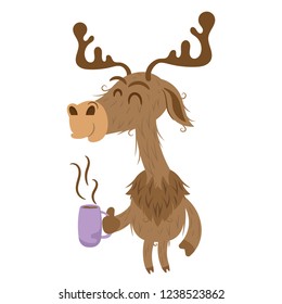Christmas reindeer drinking coffee
