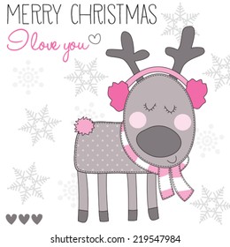 Christmas Reindeer With Ear Muffs Vector Illustration