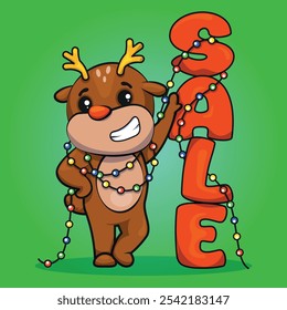 Christmas reindeer for e-commerce discounts, vector illustration, holiday
