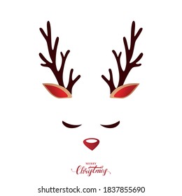 Christmas Reindeer face. Details collection: antlers,face,ears,nose. Can use for photo decoration, filter effect for selfie,card,party invitation poster.