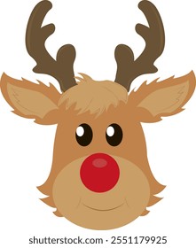 Christmas reindeer. Reindeer face. A funny cute character. Festive design. Spirit the holiday and magic.