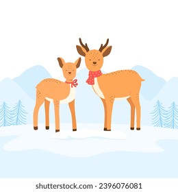 Christmas with Reindeer Family, Merry Christmas