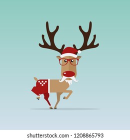 Christmas Reindeer in flat design for Christmas holiday decoration. Cartoon character. Vector. Illustration.