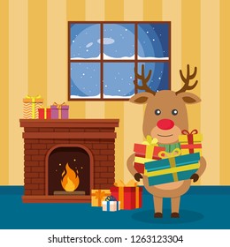 Christmas Reindeer in flat design for Christmas holiday decoration. Vector illustration of reindeer