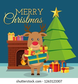 Christmas Reindeer in flat design for Christmas holiday decoration. Vector illustration of reindeer