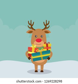 Christmas Reindeer in flat design for Christmas holiday decoration. Vector illustration of reindeer