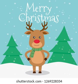 Christmas Reindeer in flat design for Christmas holiday decoration. Vector illustration of reindeer