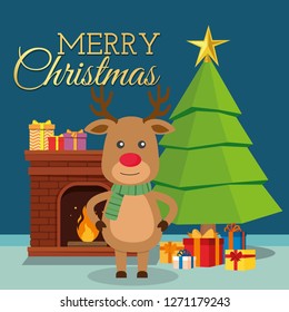 Christmas Reindeer in flat design for Christmas holiday decoration. Vector illustration of reindeer